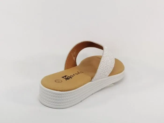 Tong femme en cuir blanc semelle confort destockage MORANS Bayard